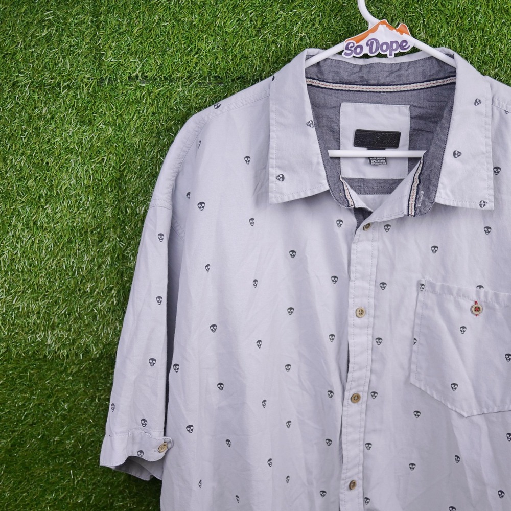 Steve's Jeans Button Down Grey Skull Print Casual - Mens Size 3XL